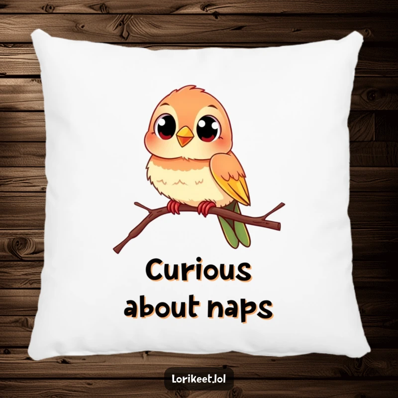 Funny Lively Bird Pillow: A colorful bird with curious eyes perches on a branch, a soft and funny addition to any room.