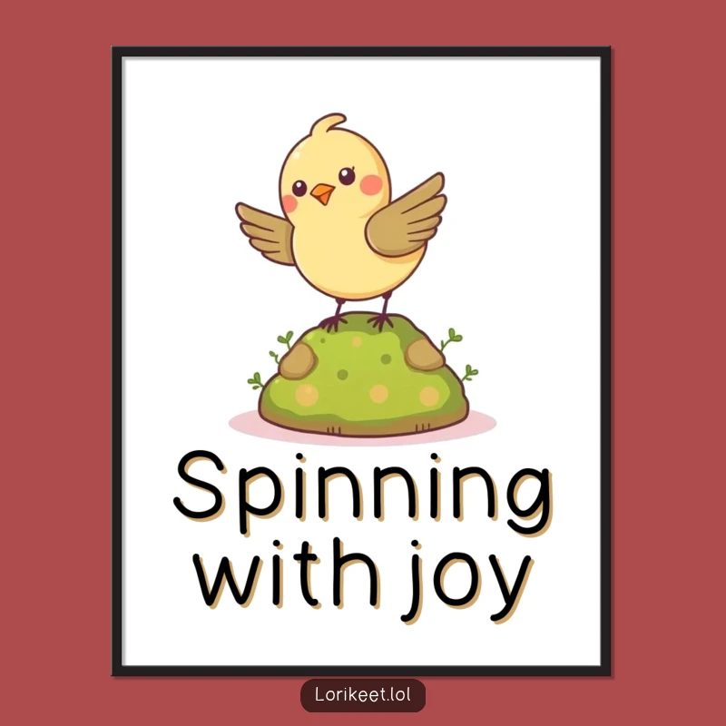 Funny Cheerful Bird Digital Art: Energetic Spinner Print, Instant Funny Gift