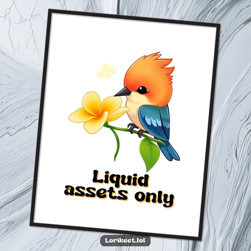 Funny Crested Bird Digital Art: A vibrant bird with a bright crest playfully sips nectar, captured in a fun and humorous digital format.