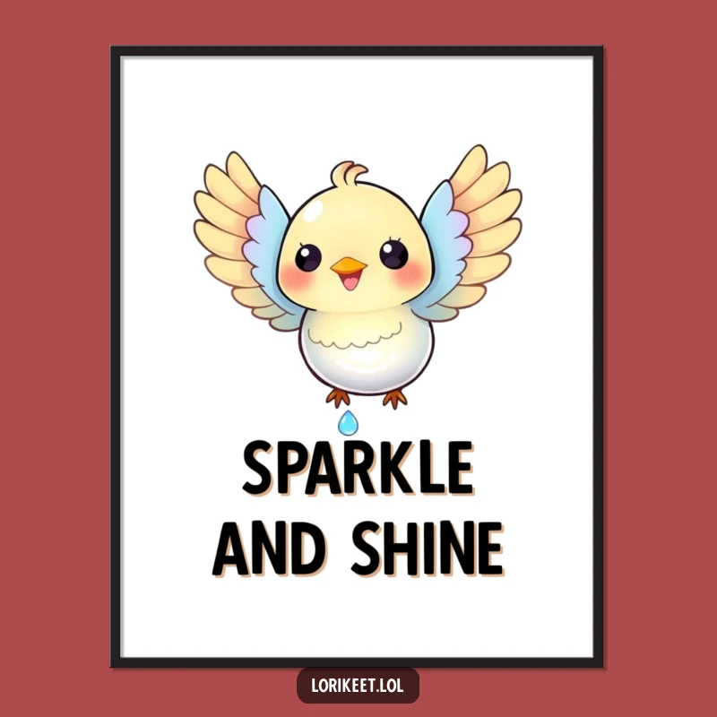 Funny Iridescent Bird Digital Art: Happy Dewdrop Print, Instant Funny Gift