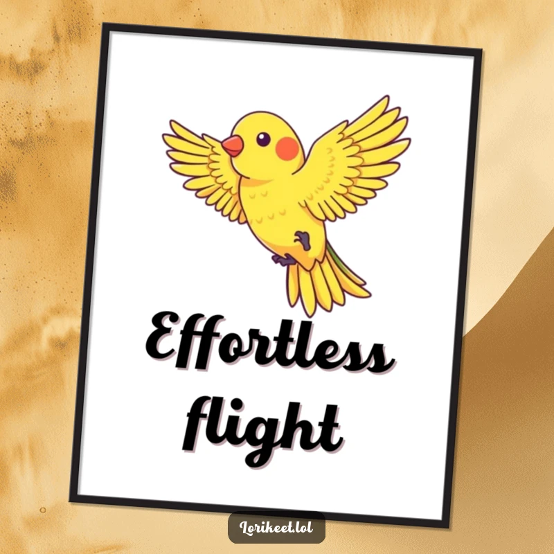 Funny Digital Art Print of a lorikeet with outstretched wings playfully riding a gentle gust of wind, perfect for humorous and dynamic decor.