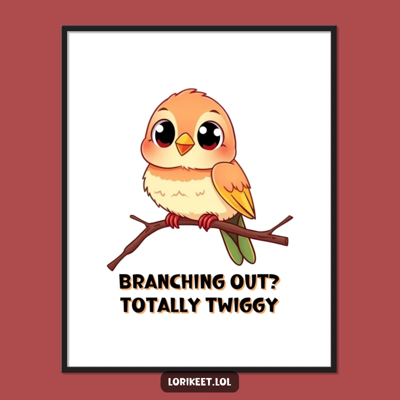 Funny Free Printable Wall Art: Curious Bird on Branch, Humorous Downloadable Decor