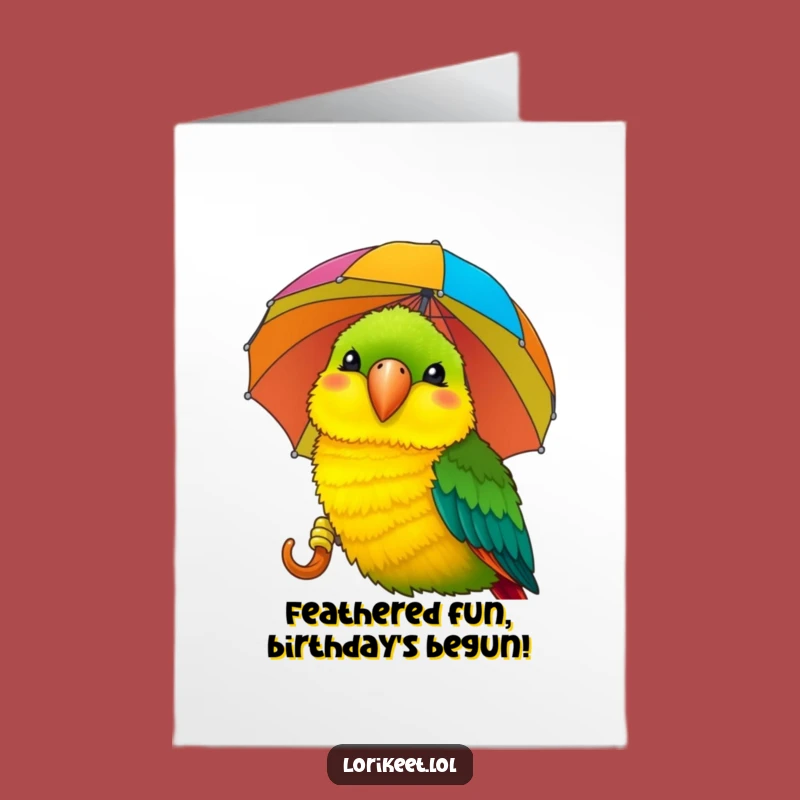 Free Printable Lorikeet Birthday Card: Funny Umbrella Pecking Downloadable Gift