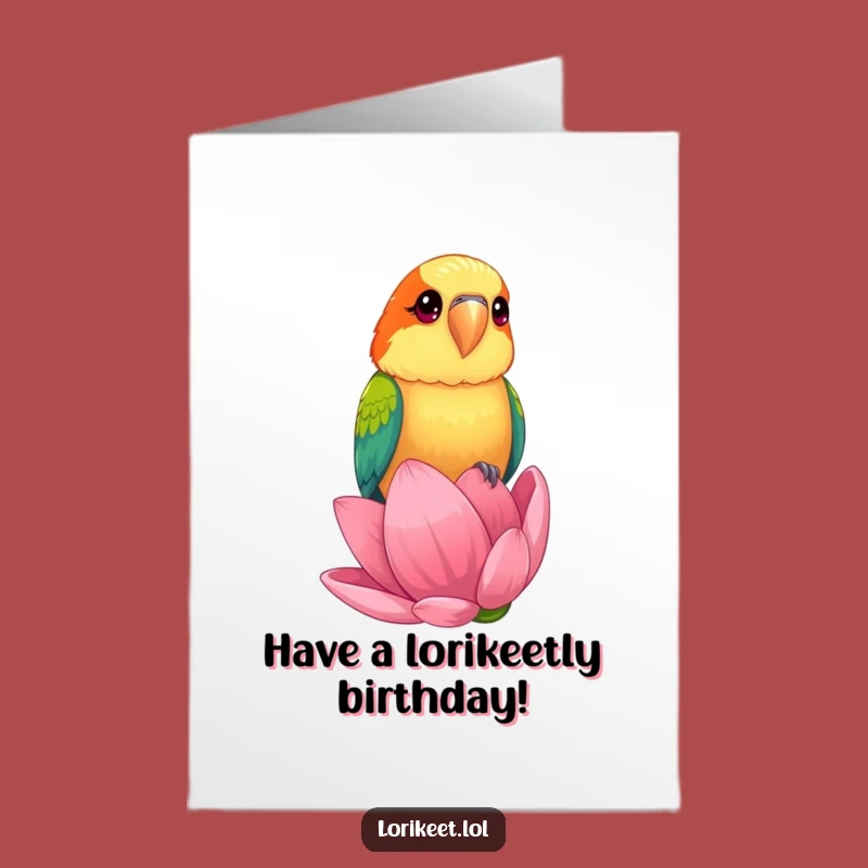 Free Printable Birthday Card: Curious Lorikeet Flower Fun Downloadable Gift for a Bright Day
