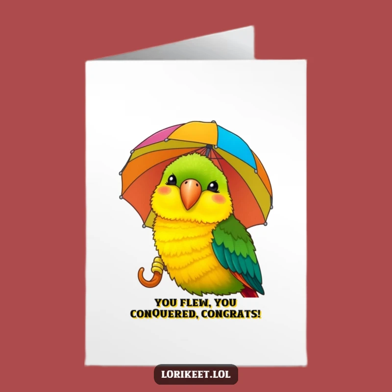 Free Printable Lorikeet Congrats Card: Funny Umbrella Pecking Downloadable Celebration