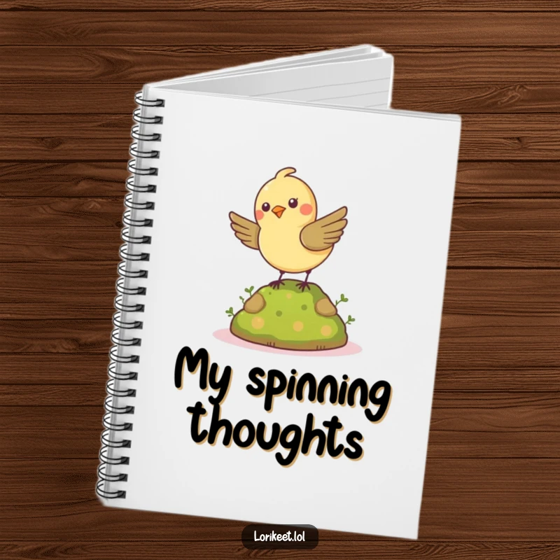 Funny Spinning Bird Notebook: A cheerful, petite bird spins energetically on a mossy mound, inspiring fun and ideas.