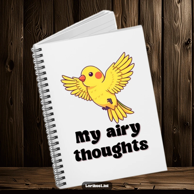 Funny Notebook with a lorikeet with outstretched wings playfully riding a gentle gust of wind, perfect for humorous journaling.